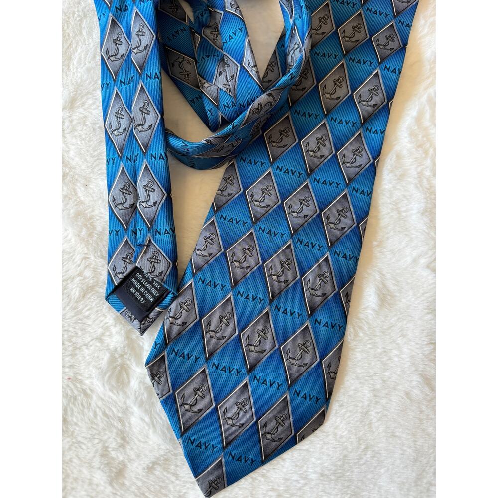 Eagle Navy Mens Tie Black Blue Argyle Diamond US Military Necktie‎ Veteran Silk